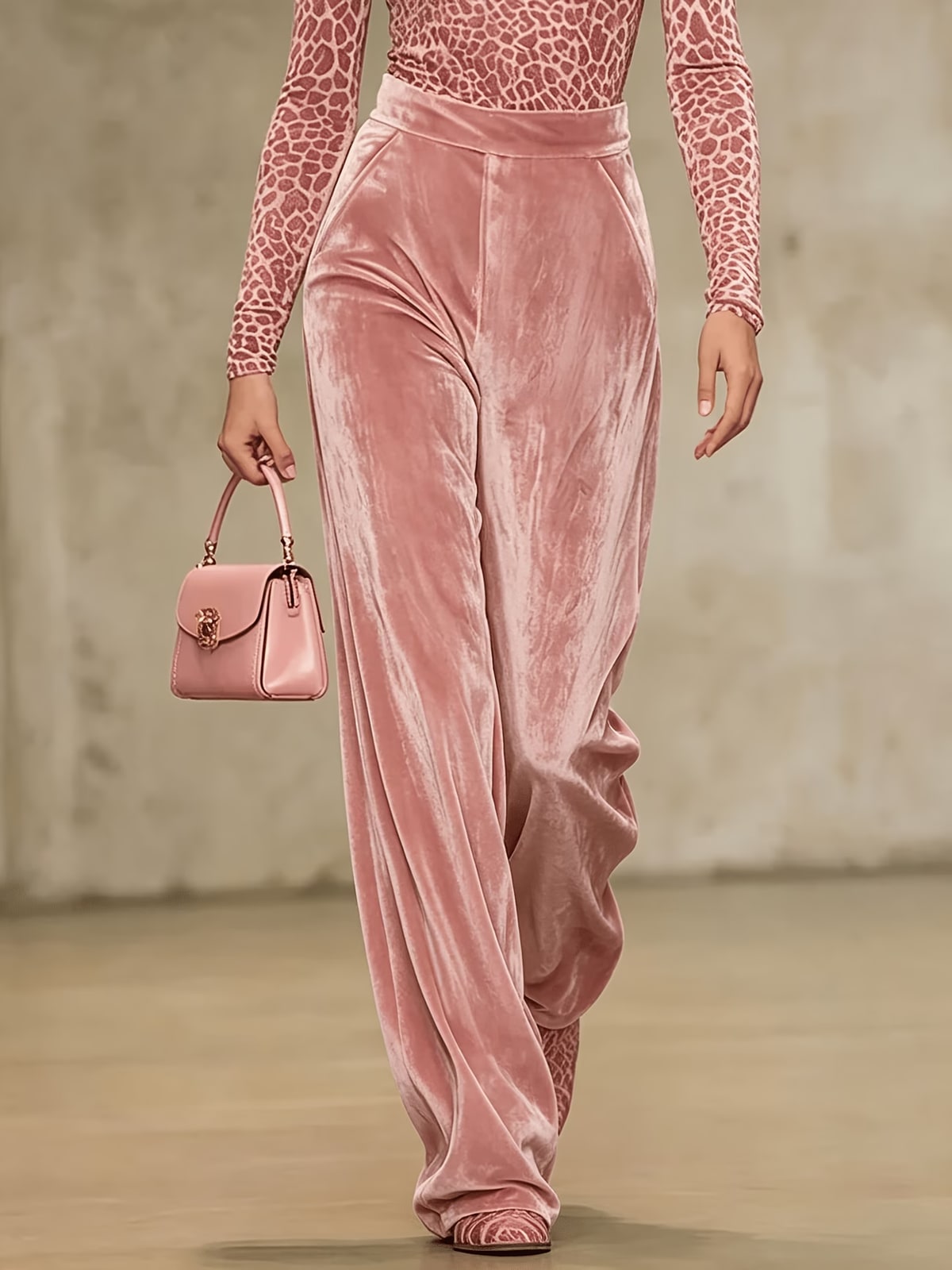 Georgette | Blush Velvet Wide-Leg Trousers
