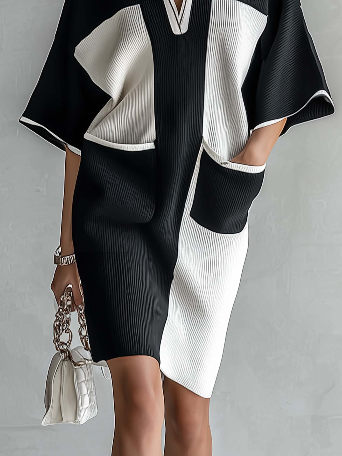 Monceau™ | Color-Block Midi Dress with Batwing Sleeves
