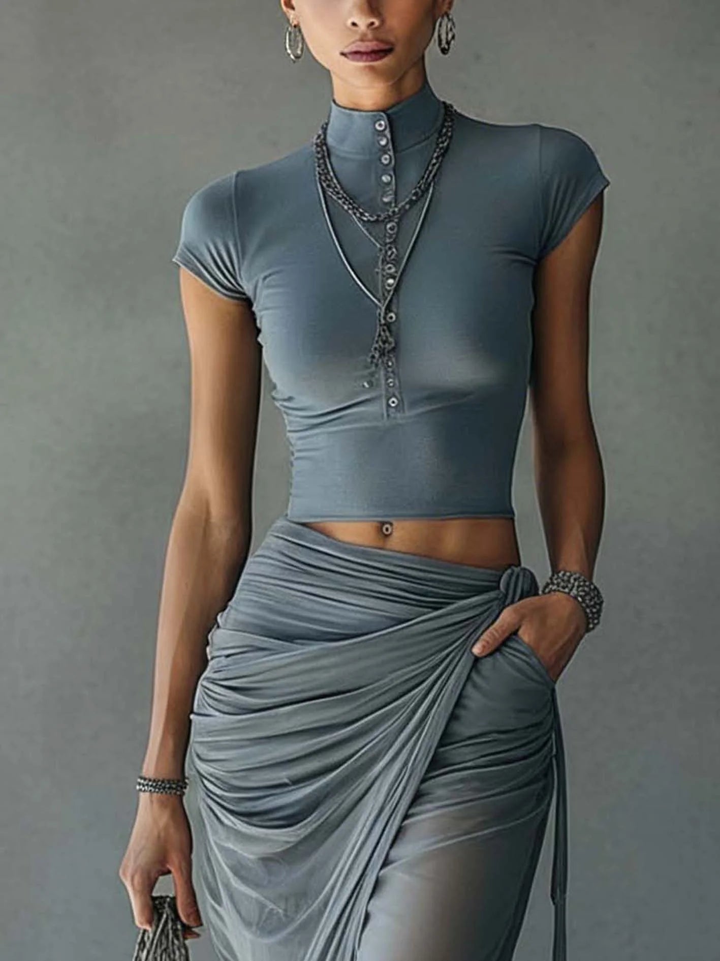 Dahlia™ | Cropped Top and Draped Maxi Skirt Set