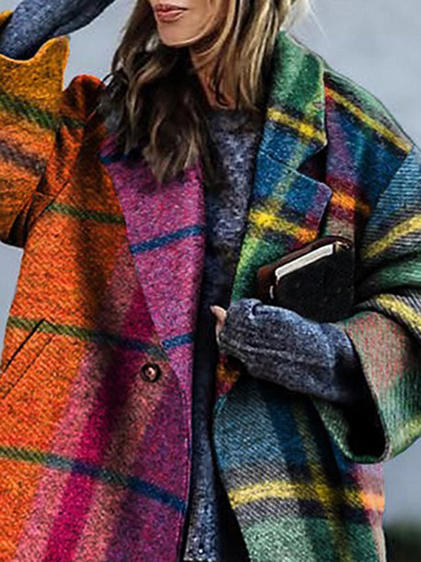 Trevaine™ | Loose Contrast Plaid Patchwork Lapel Long Coat