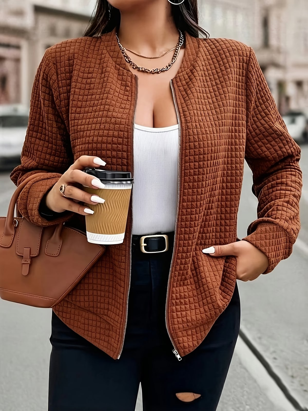 Oakley | Rust Waffle-Knit Cardigan