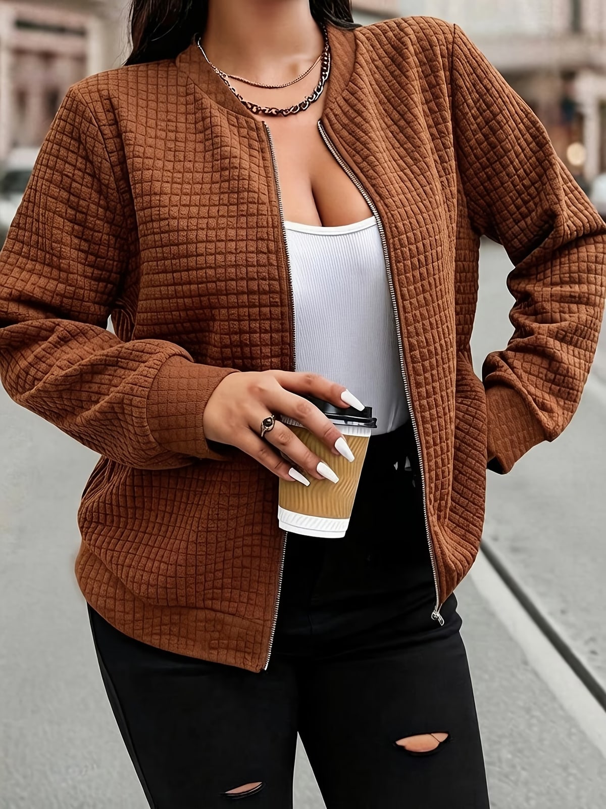 Oakley | Rust Waffle-Knit Cardigan