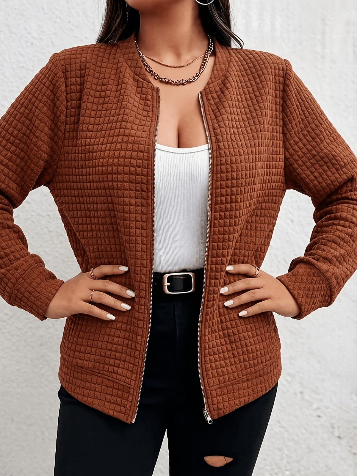 Oakley | Rust Waffle-Knit Cardigan