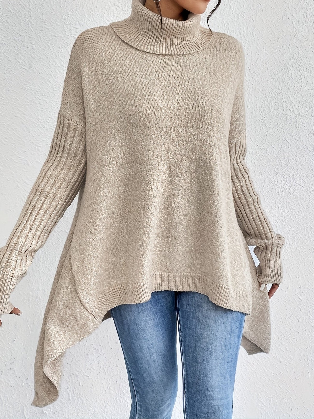 Anouk™ | High Neck Asymmetric Sweater