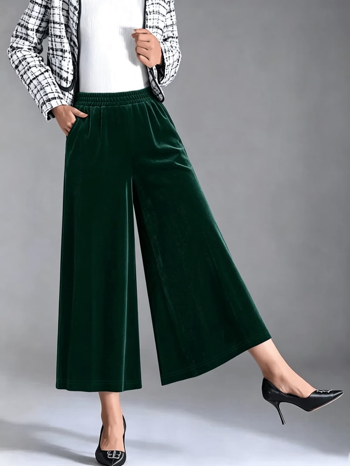 Almandine | Emerald Velvet Culottes