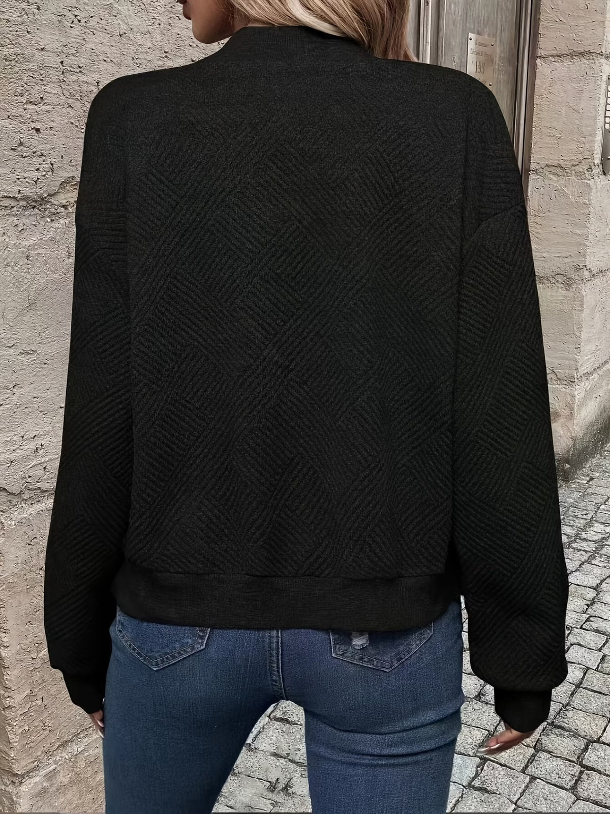 Quinlan | Black Waffle-Knit Zip Cardigan