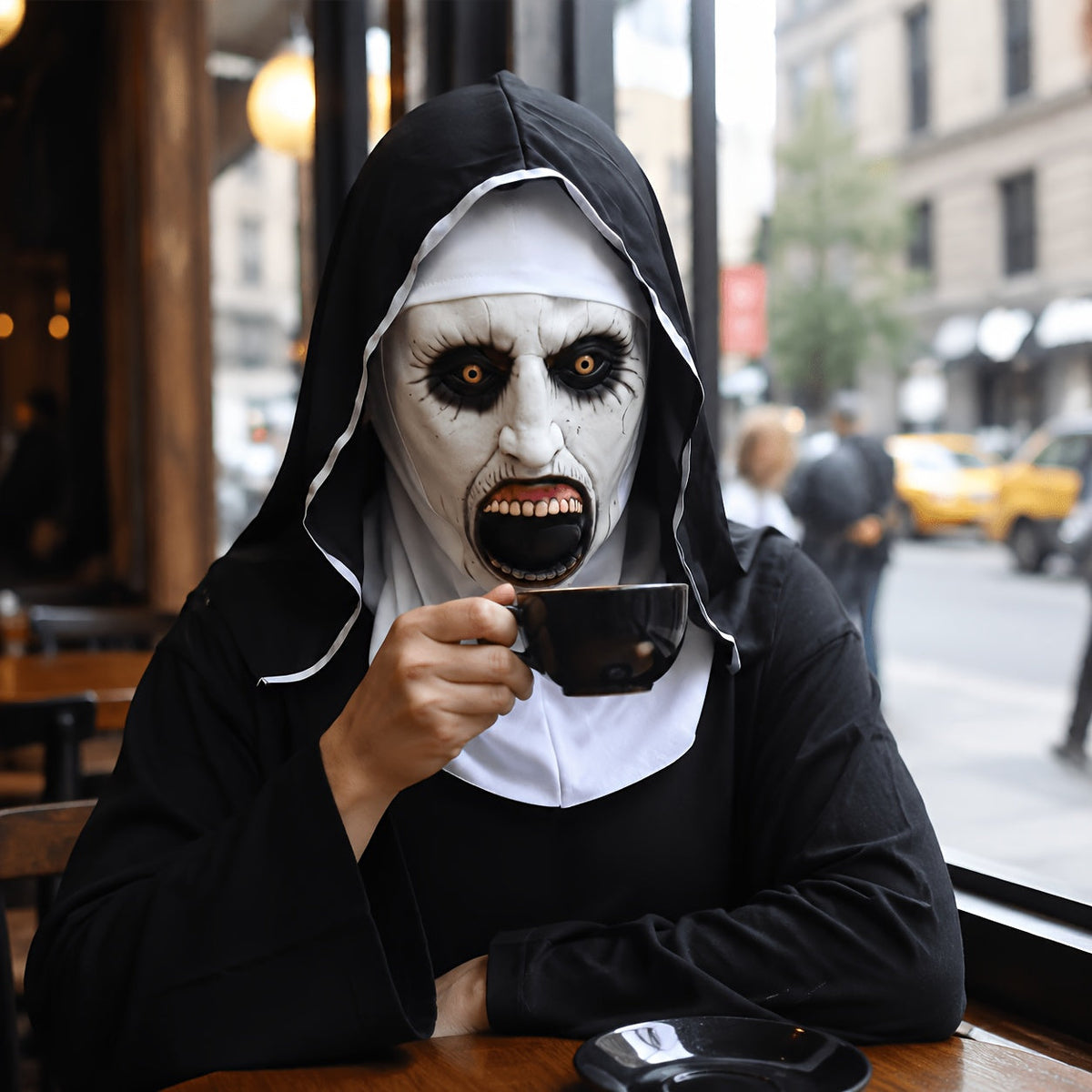 Women's Halloween Latex Nun Mask with Hood
