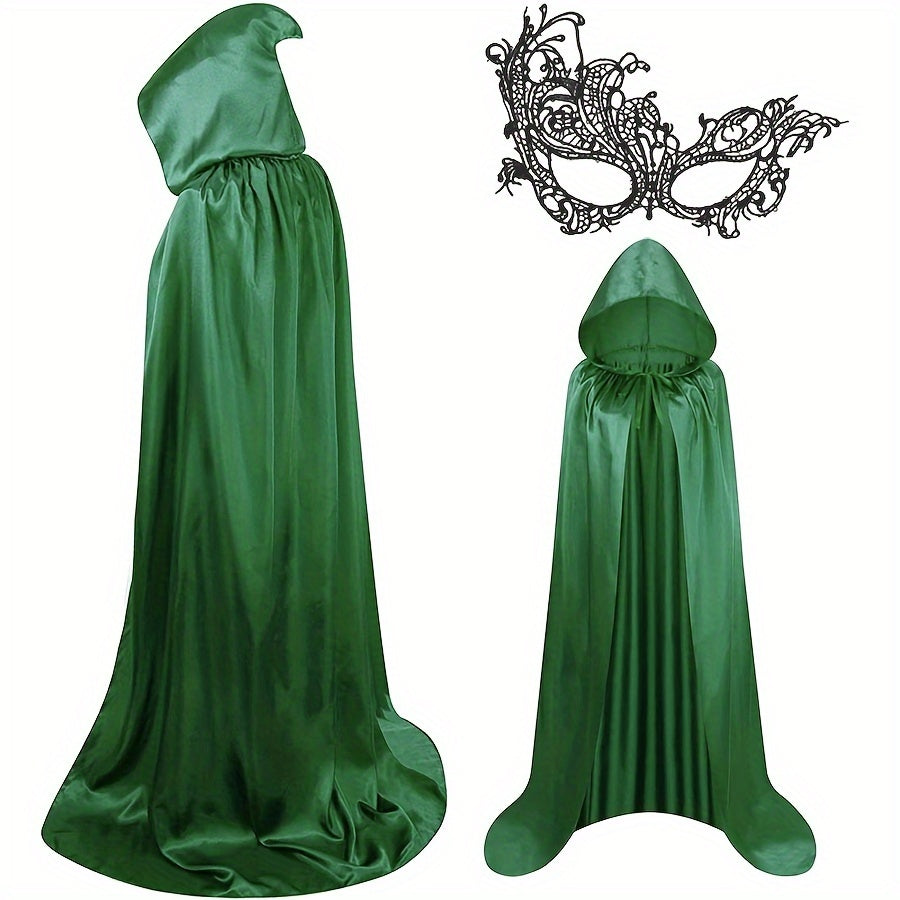 Women's Halloween Dark Purple Hooded Cape & Mask Set