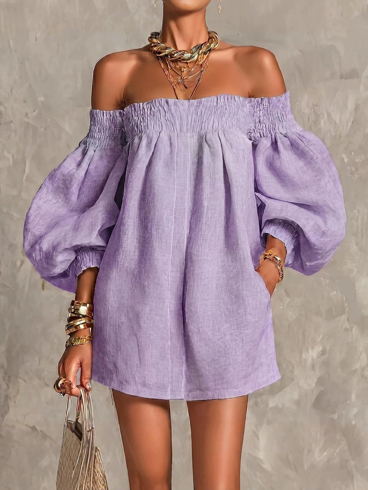 Cosima | Off-Shoulder Lantern-Sleeve A-Line Dress