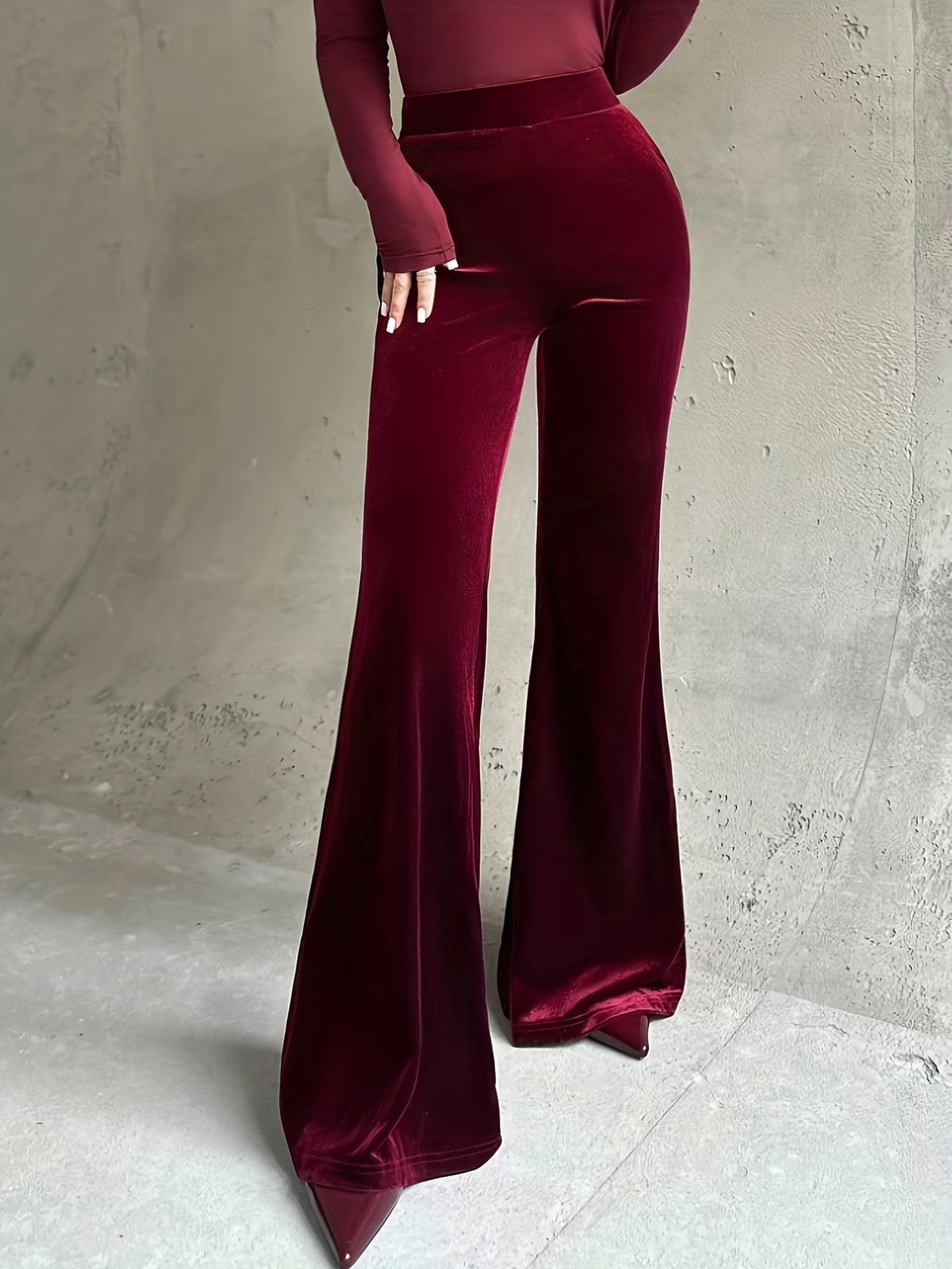 Carmine | Wine Velvet Flared Trousers