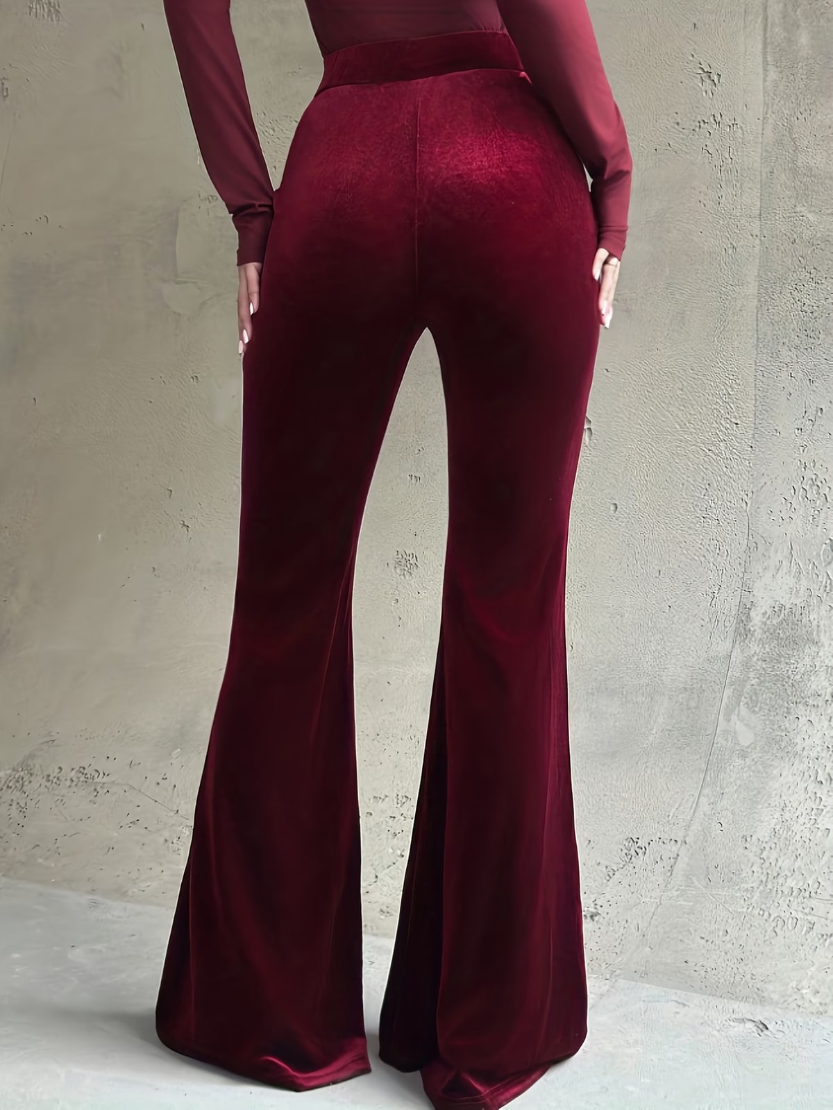 Carmine | Wine Velvet Flared Trousers