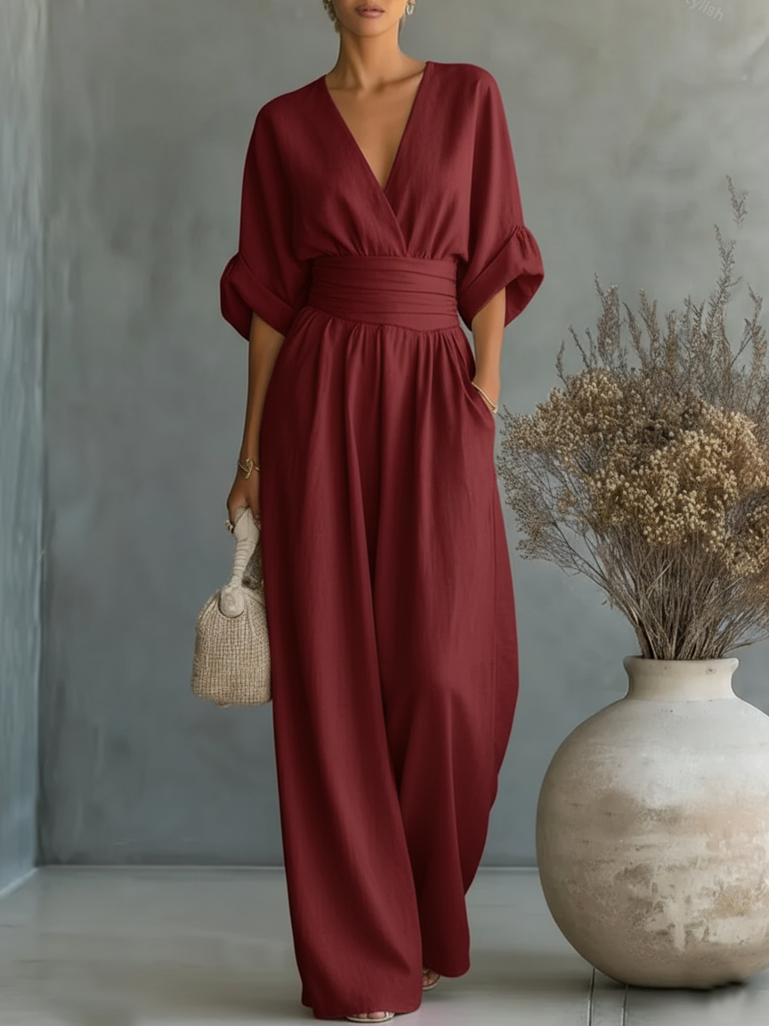 Katarina™ | Elegant V-Neck High-Waisted Wide-Leg Jumpsuit