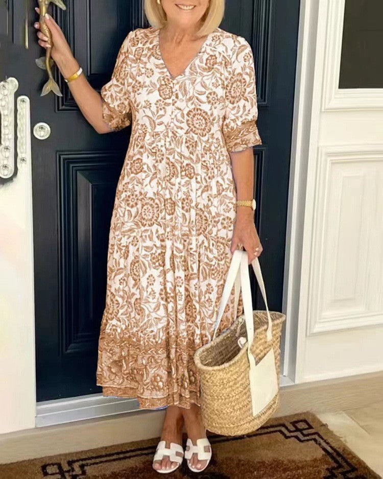 Lucinda™ | Floral V-Neck Midi Dress
