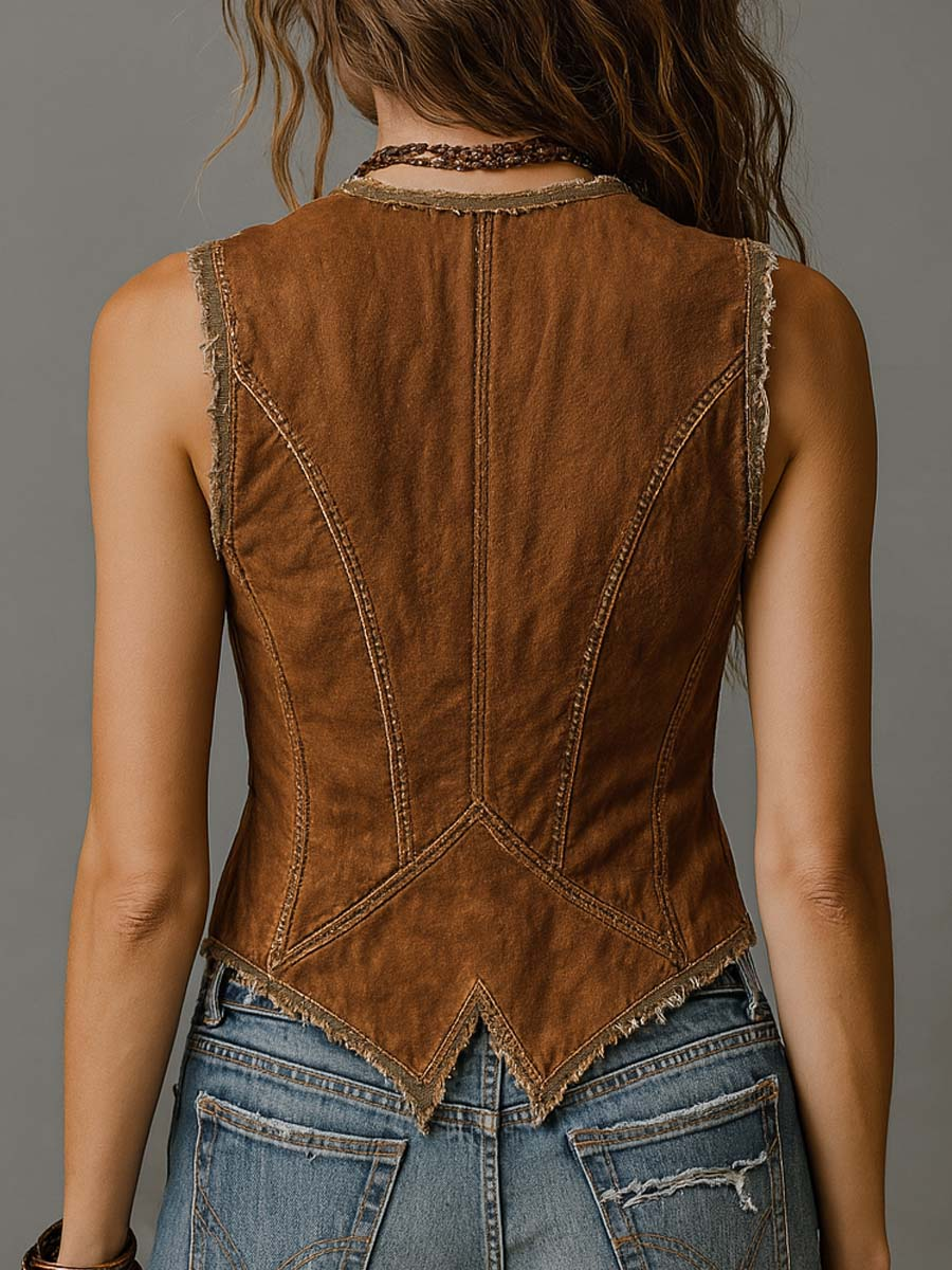 Prentelle™ | Washed Caramel Button-Front Vest