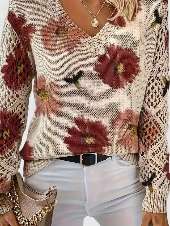 Nadia™ | Floral Crochet-Sleeve Sweater