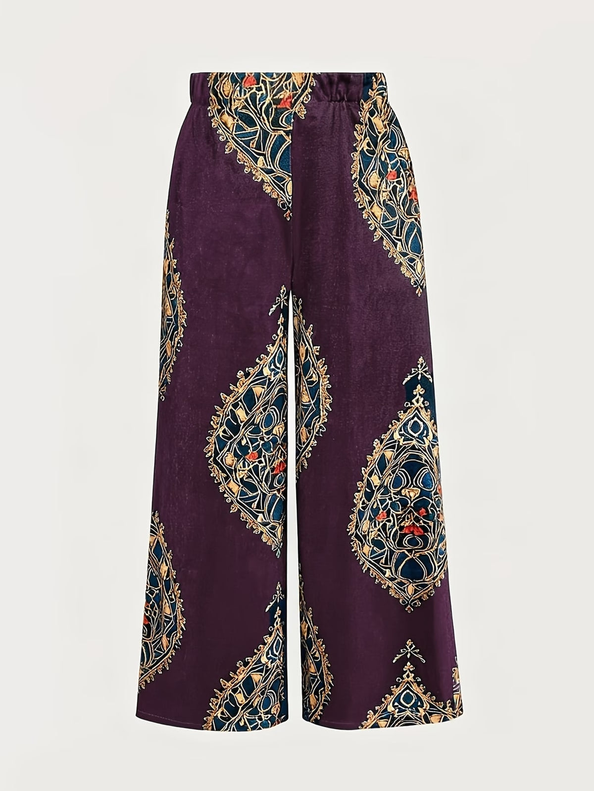 Grisella | Plum Paisley Velvet Palazzo Trousers