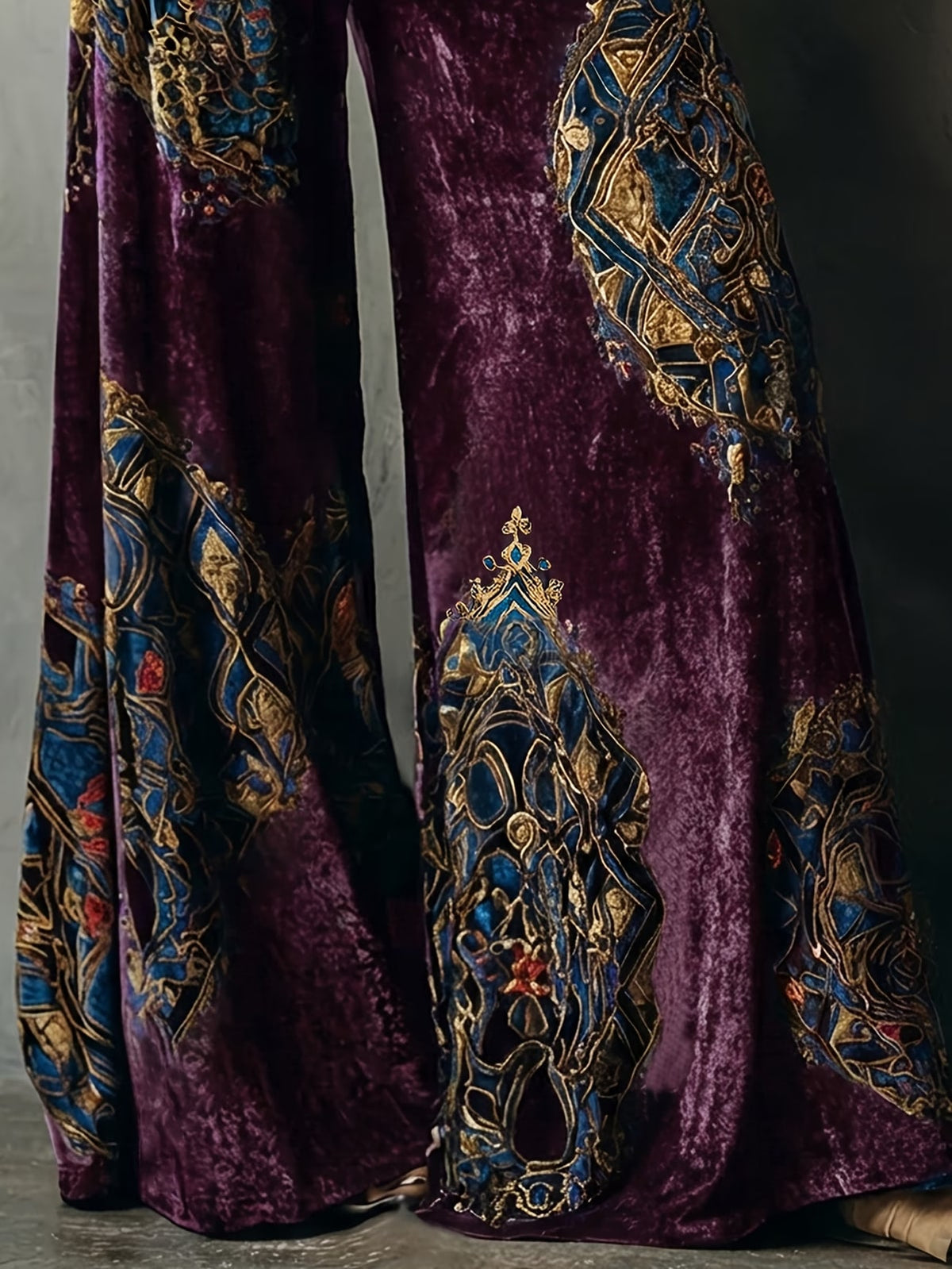 Grisella | Plum Paisley Velvet Palazzo Trousers