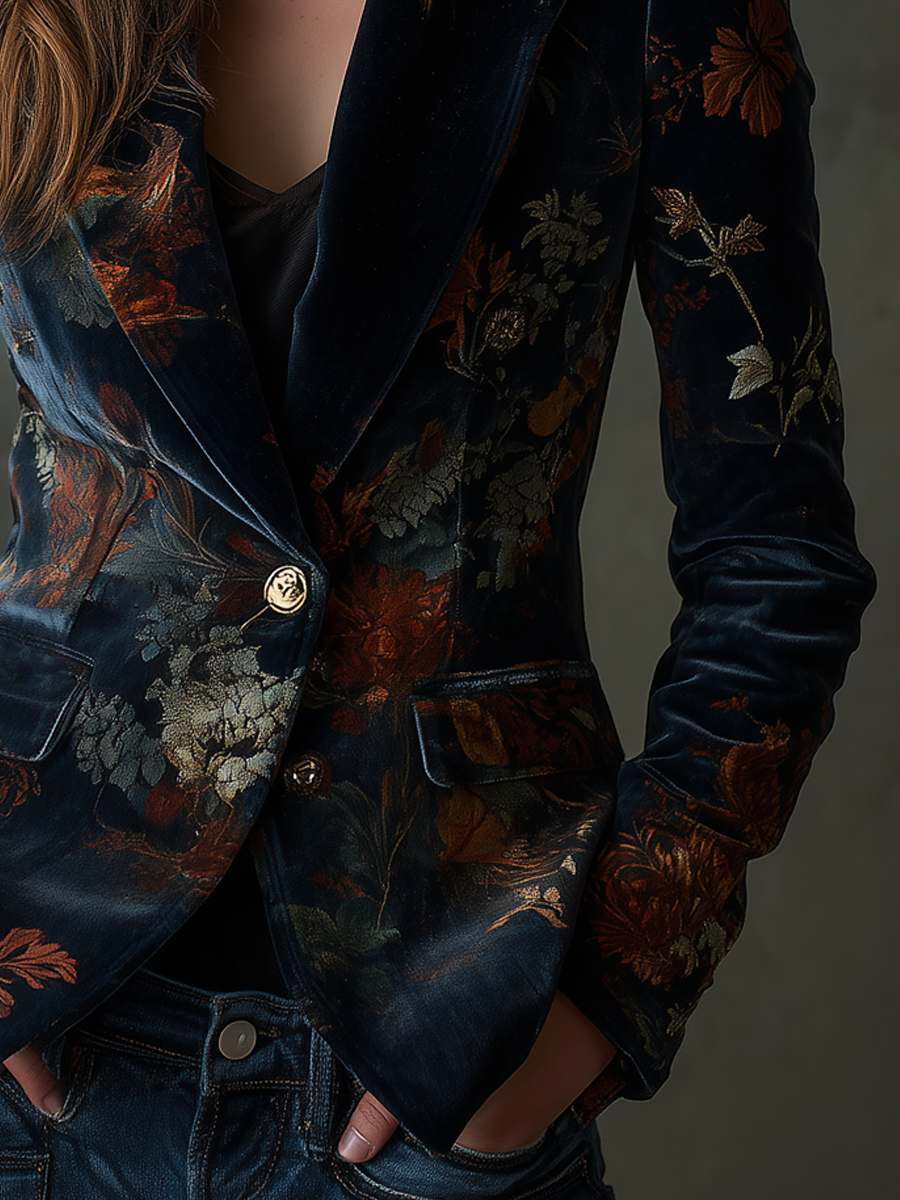 Paloma™ | Vintage Floral Print Metal Button Blazer