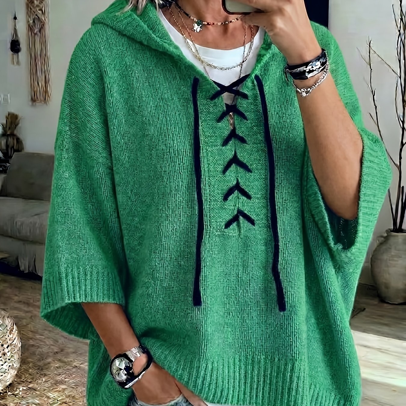 Bexley™ | Lace-Up Batwing Hooded Pullover