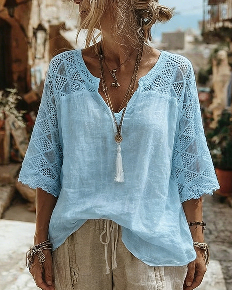 Corinne™ | V-Neck Blouse with Lace Detail