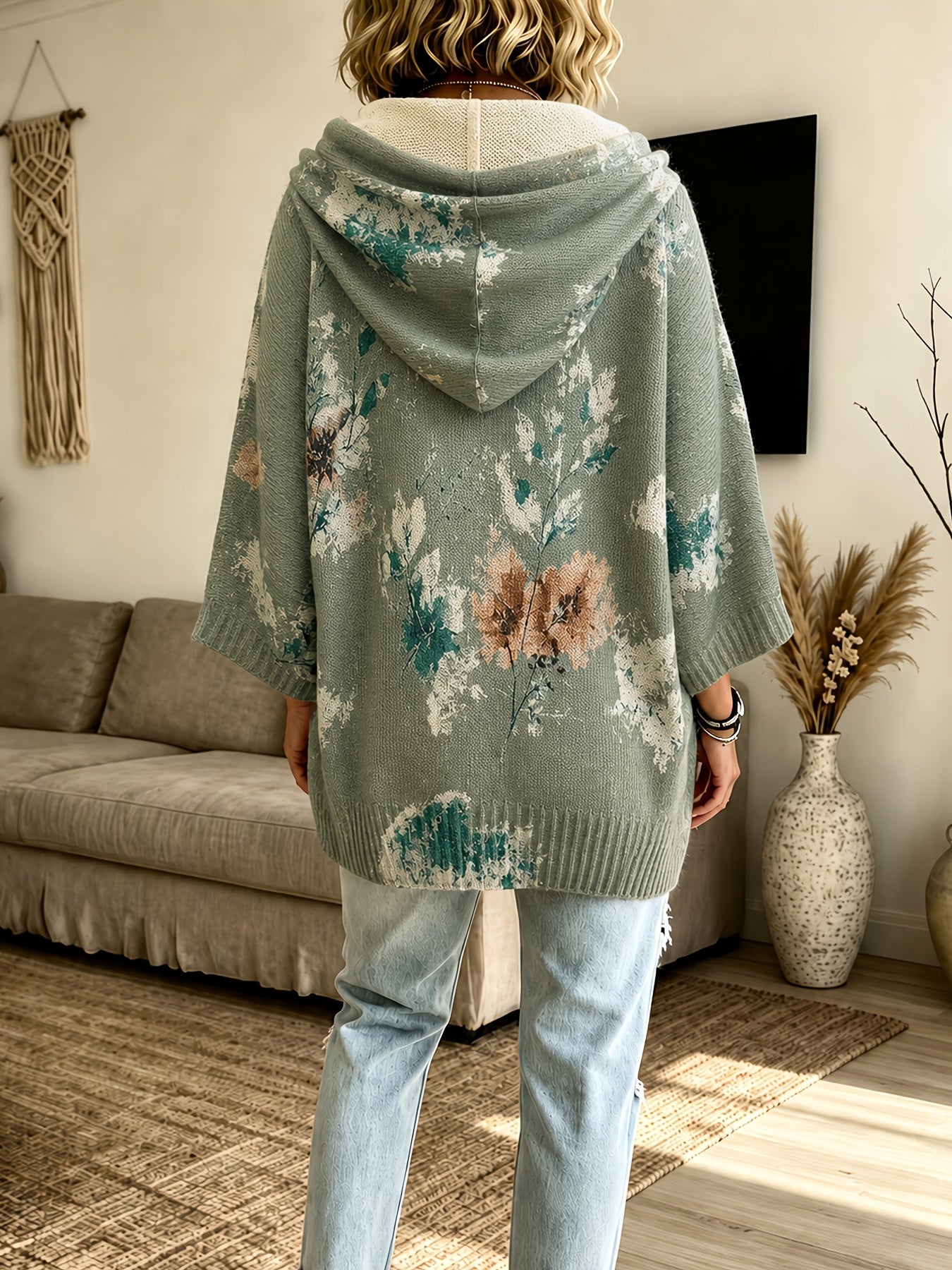 Nadia™ | Floral Hooded Cape Sweater