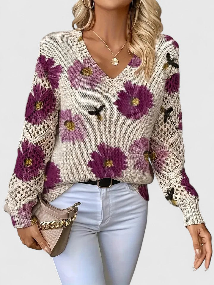 Nadia™ | Floral Crochet-Sleeve Sweater