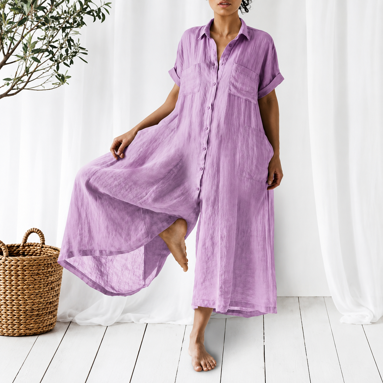 Novalie™ | Casual Solid Loose Lapel Maxi Shirt Dress