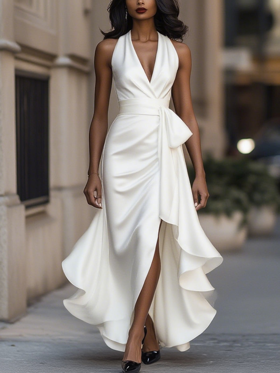 Evaine™ | Halter Neck Ruffle Evening Dress
