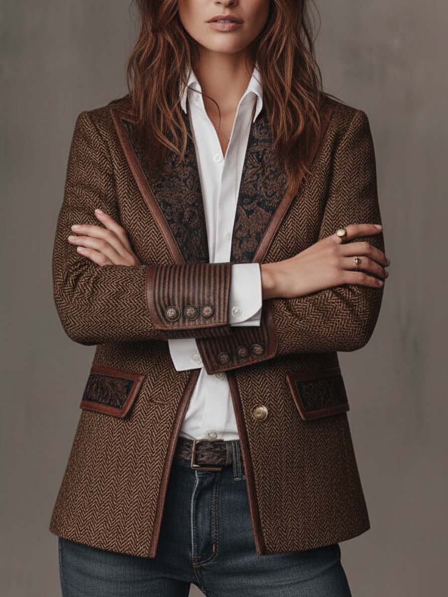 Florentina™ | Herringbone Printed Panel Blazer