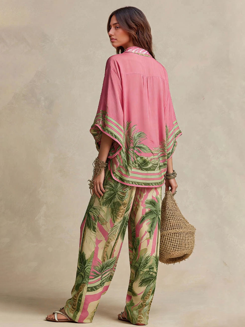 Calliope™ | Tropical Print Flowy Top & Wide-Leg Two-Piece Set