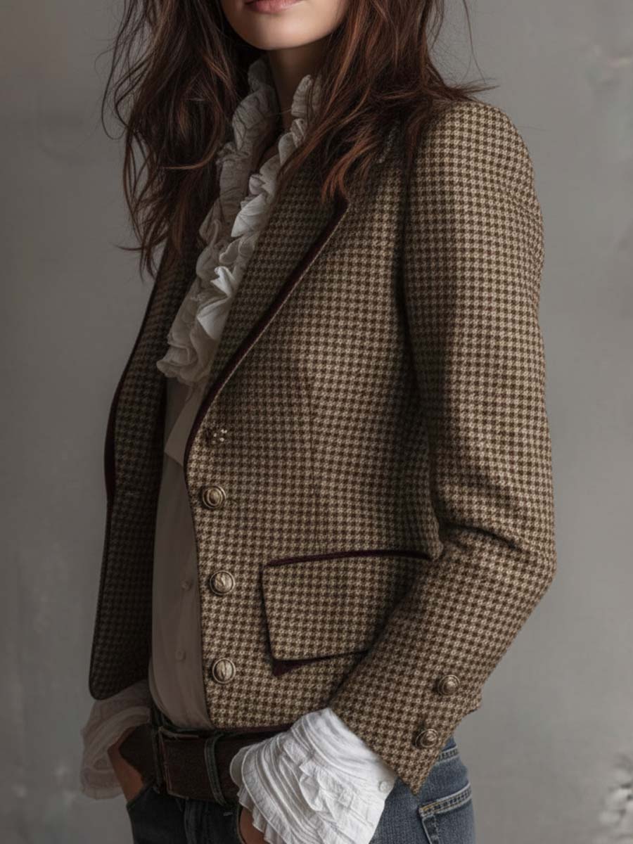 Delvaine™ | Vintage Houndstooth Tailored Blazer