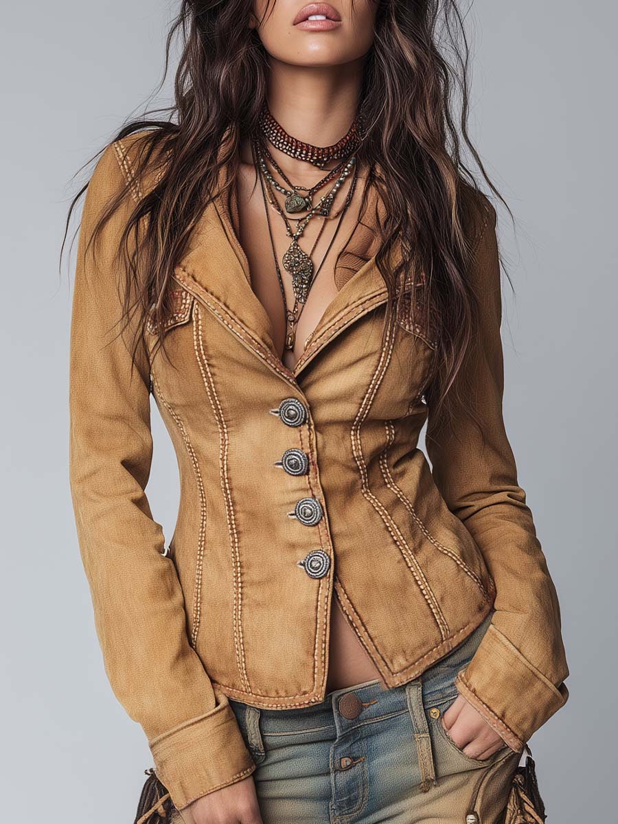 Jovaine™ | Slim-Fit Vintage-Style Washed Jacket