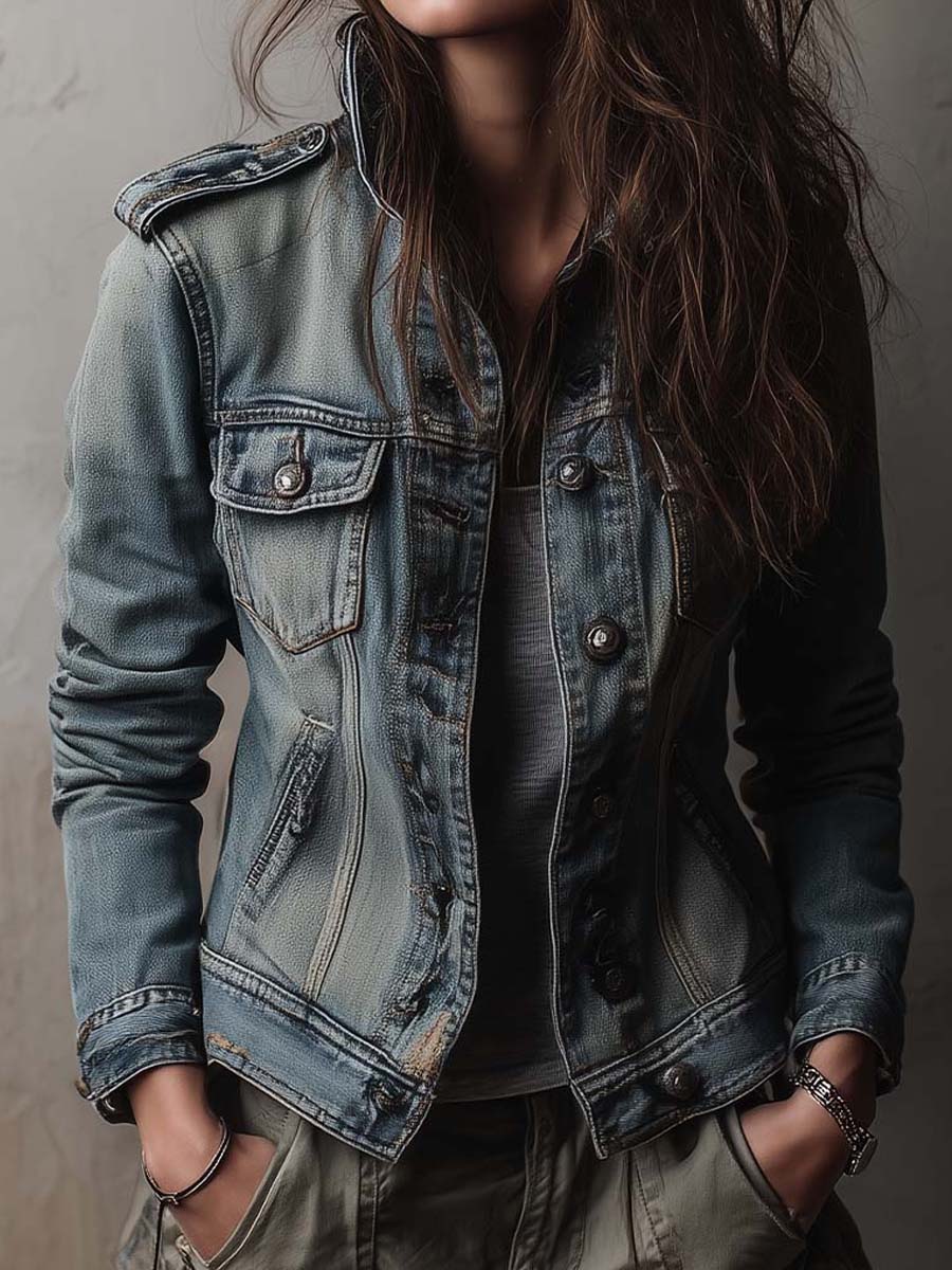 Treva™ | Washed & Faded Utility Jacket With Epaulettes