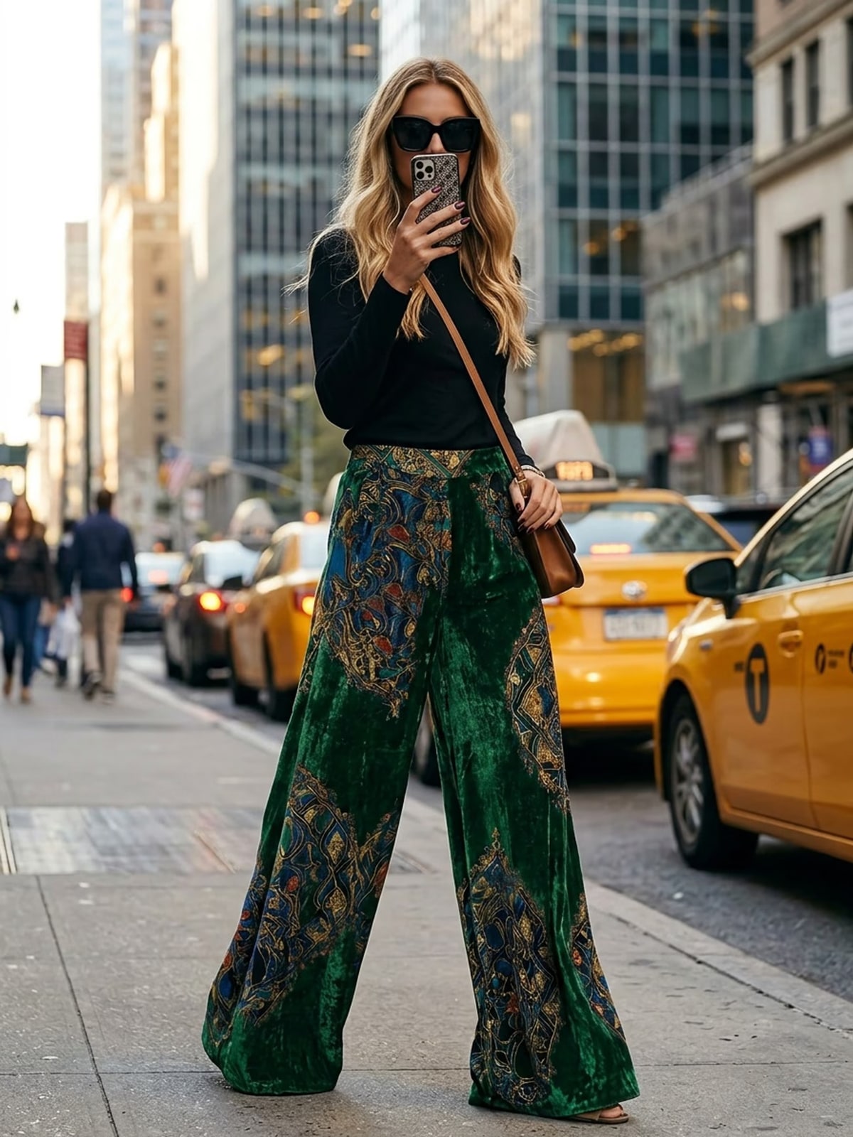 Halcyone | Emerald Paisley Velvet Palazzo Trousers
