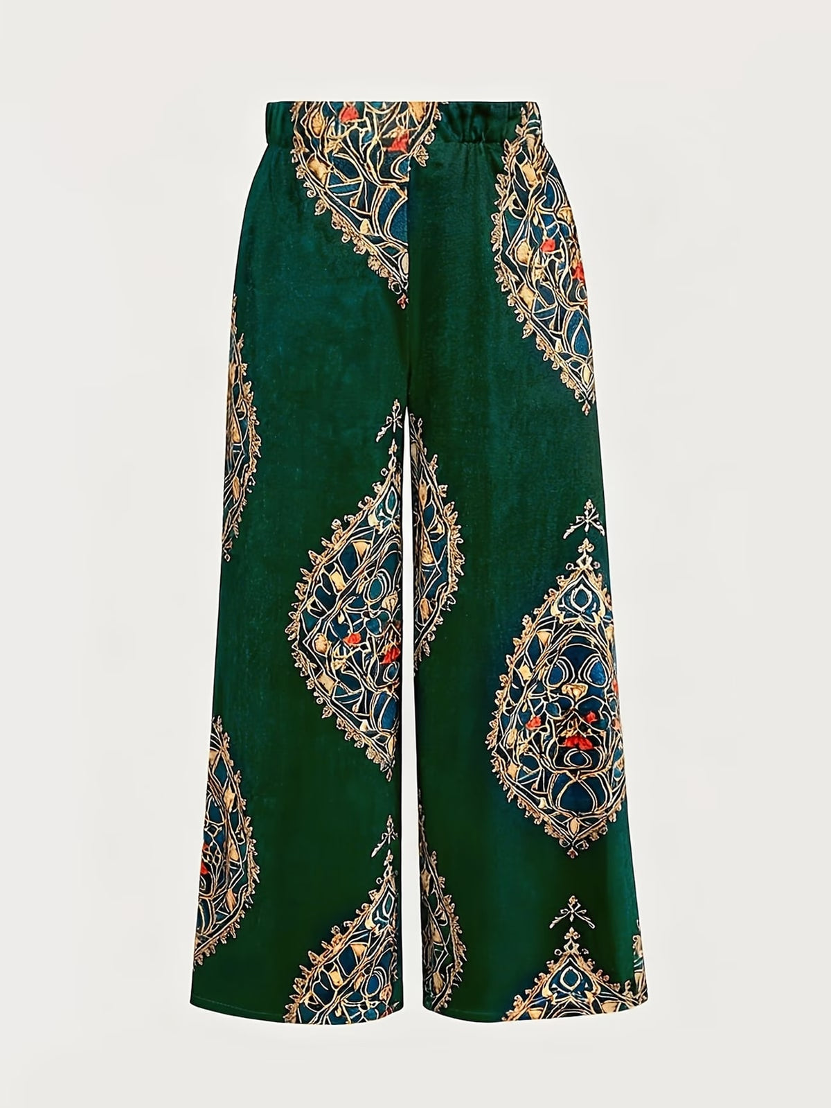 Halcyone | Emerald Paisley Velvet Palazzo Trousers