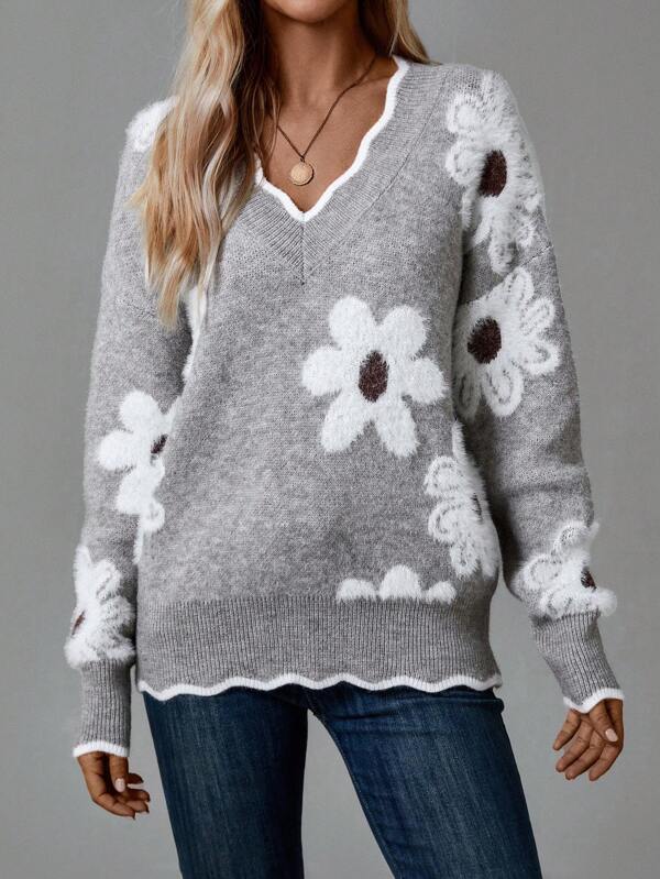 Helena™ | Floral V-Neck Sweater