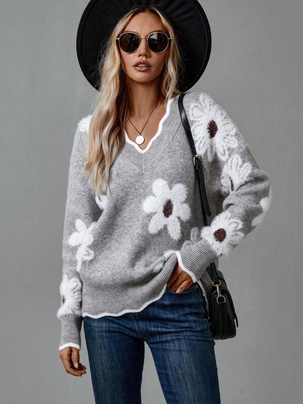 Helena™ | Floral V-Neck Sweater
