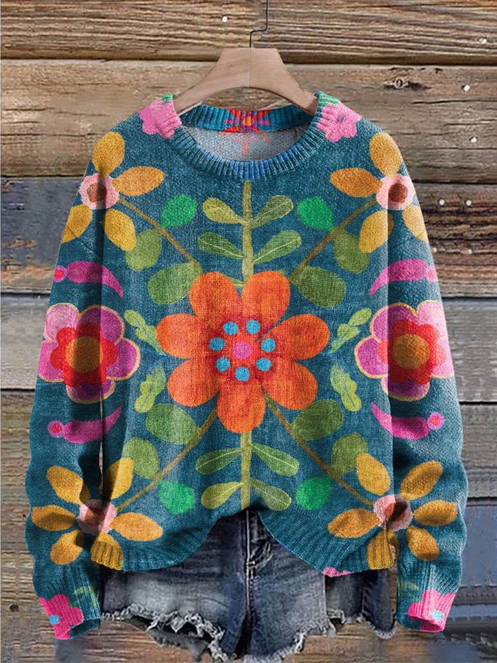 Priscilla™ | Retro Floral Print Pullover Sweater