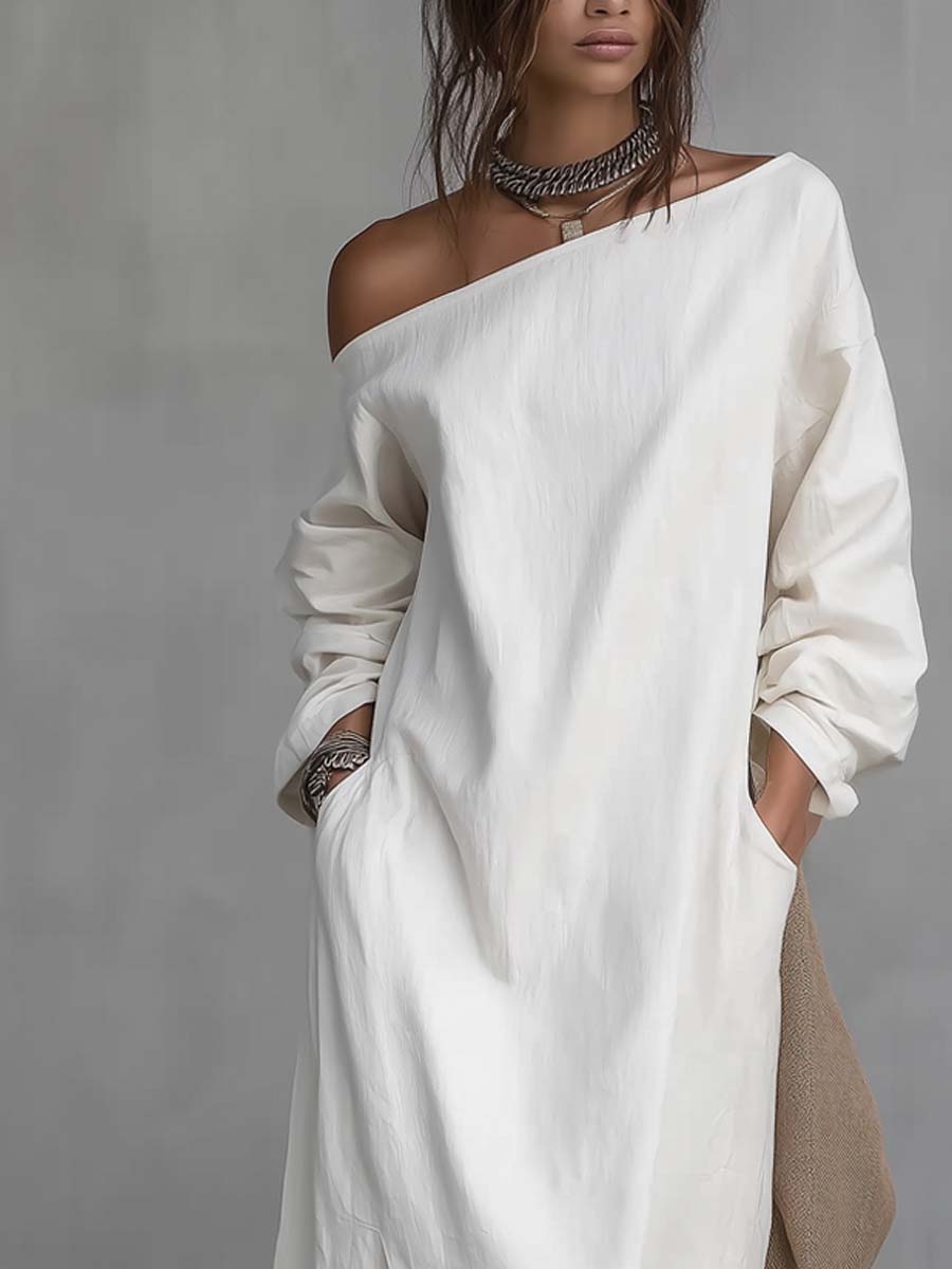 Sloane™ | Loose-Fitting One-Shoulder Split Hem Midi Dress