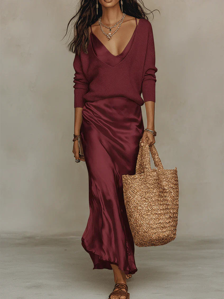 Anaïs™ | Elegant Satin Midi Dress