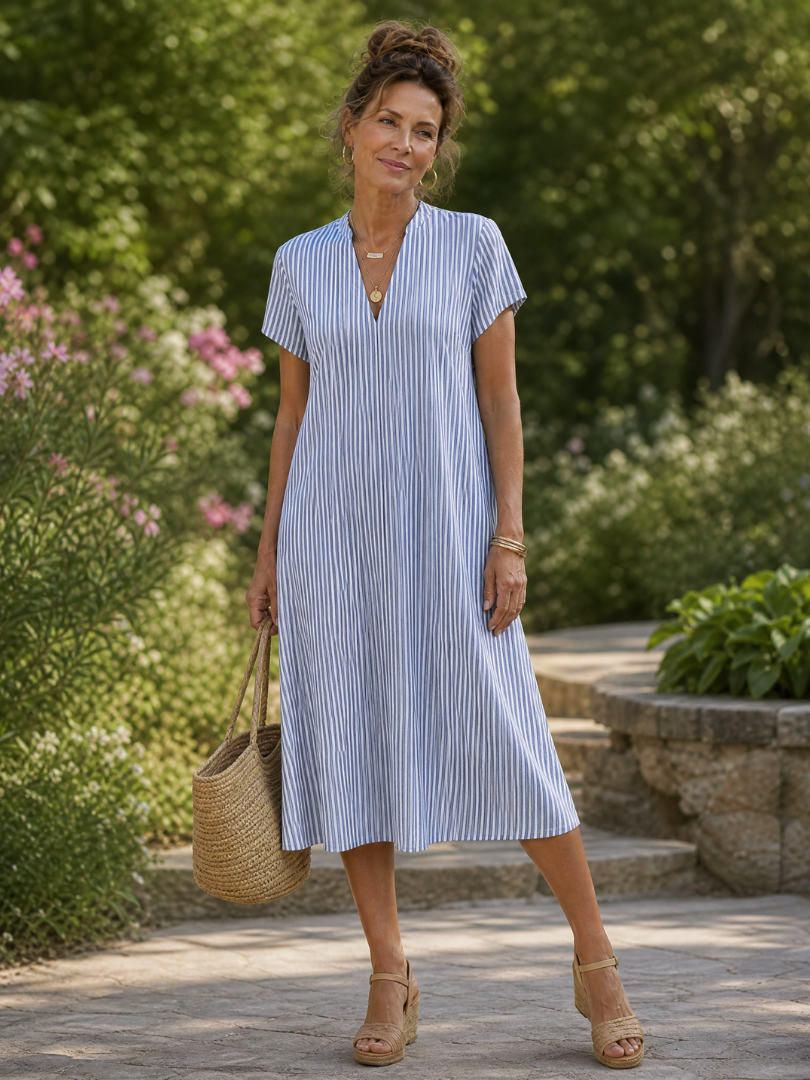 Rosemary™ | Floral V-Neck Short Sleeve Midi Dress