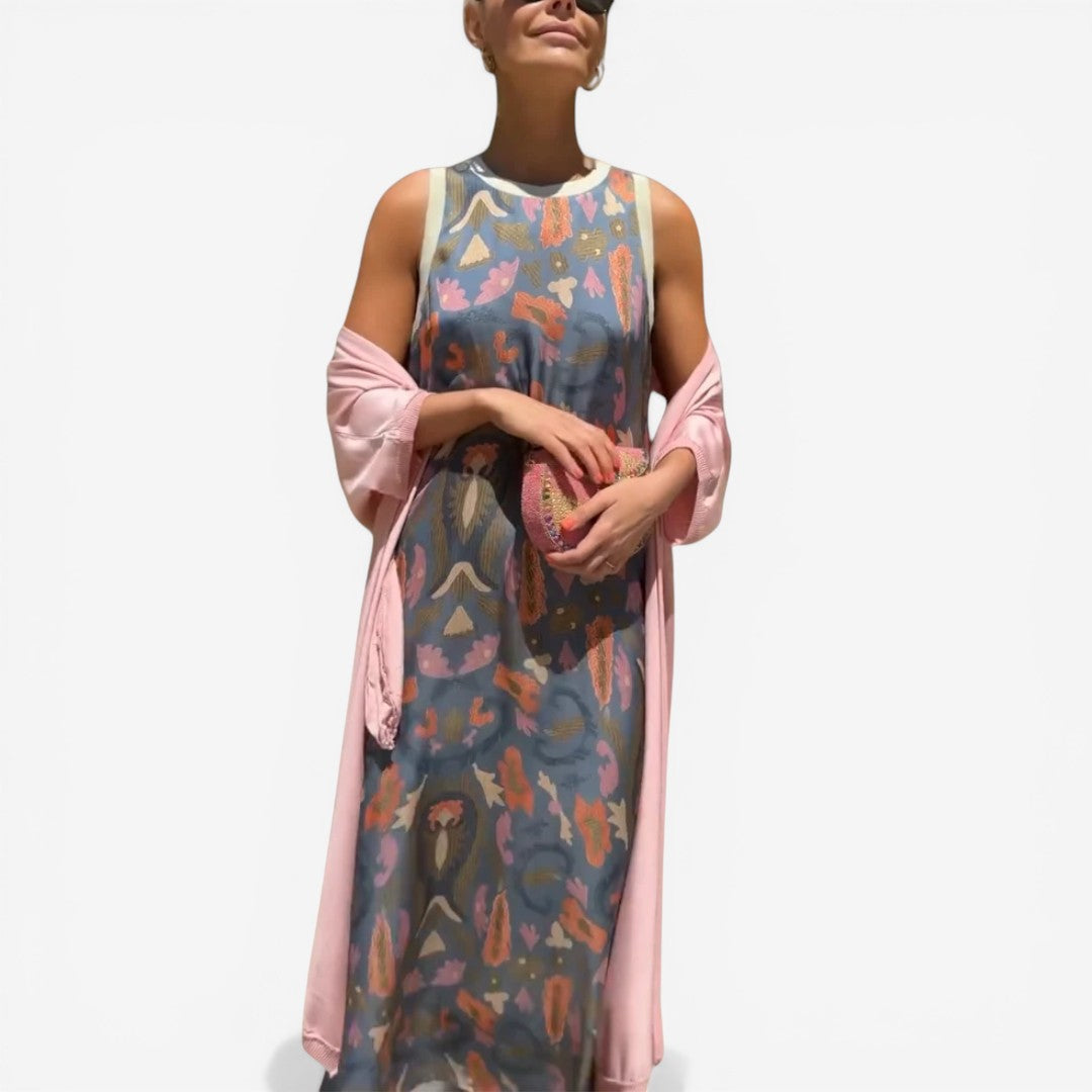 Romilda™ | Printed Maxi Dress with Matching Scarf