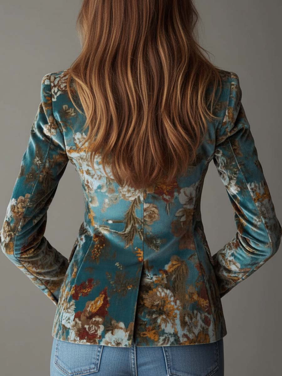 Mossaine™ | Vintage Teal Floral Tailored Blazer