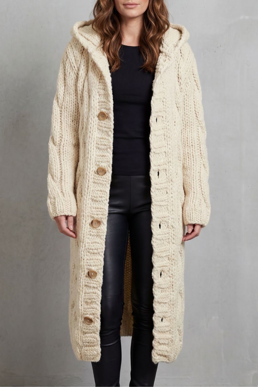 Women's Oversized Cable Knit Hooded Cardigan Coat