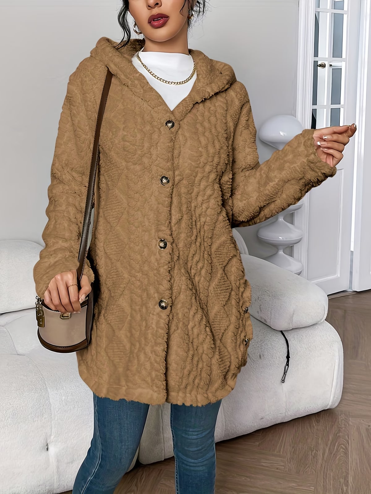Indie | Camel Hooded Cable Cardigan