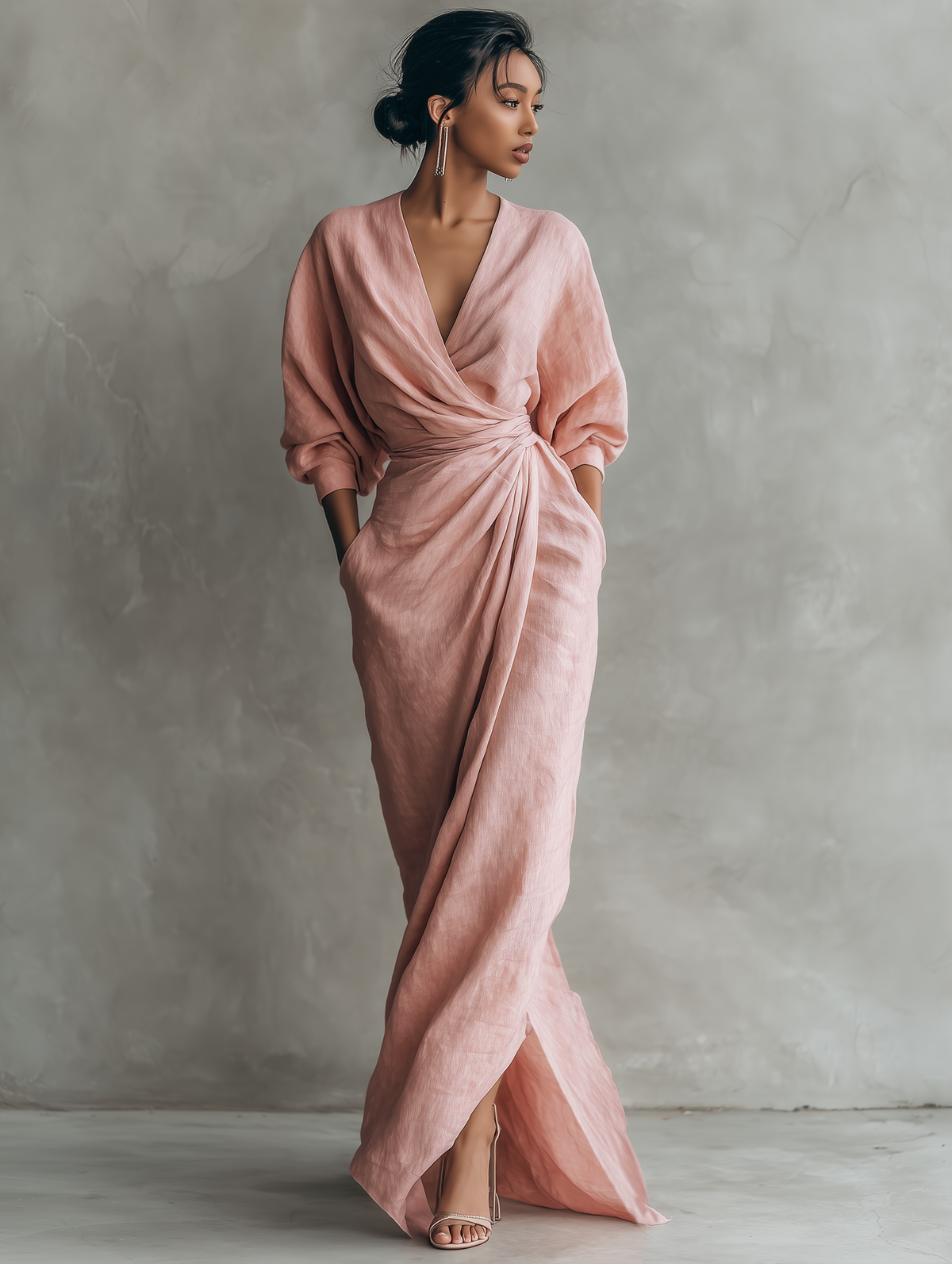 Adelaide | Linen-Blend V-Neck Wrap Maxi Dress