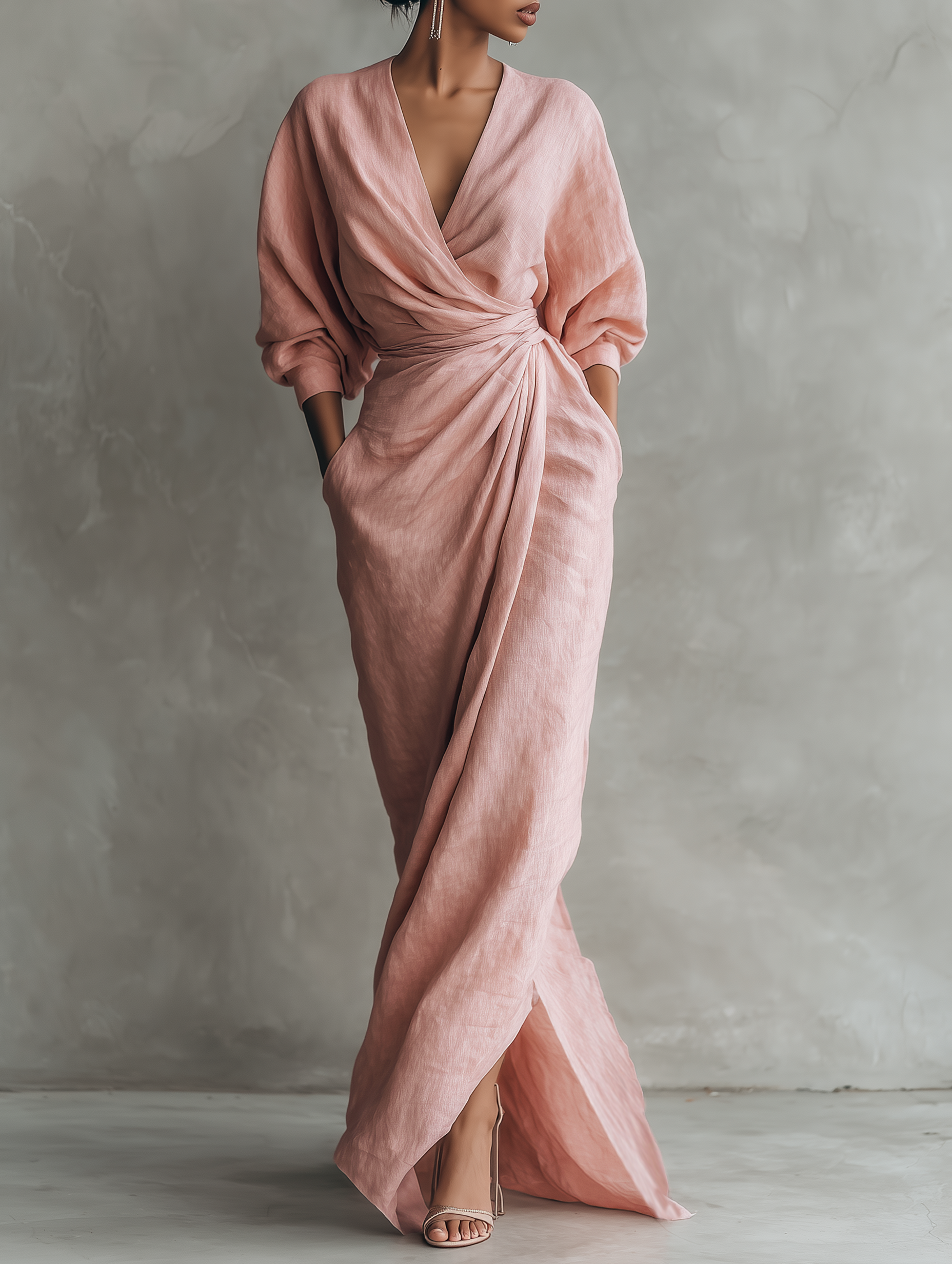 Adelaide | Linen-Blend V-Neck Wrap Maxi Dress