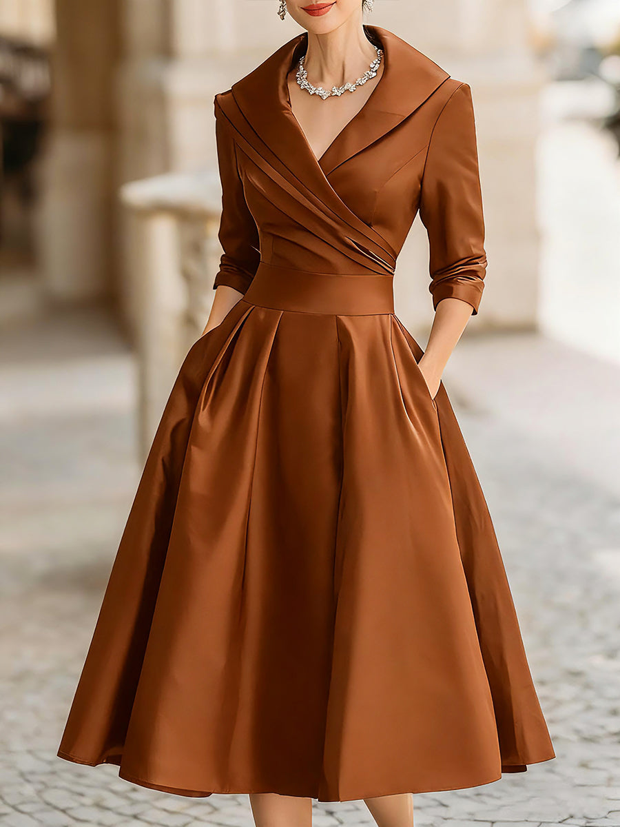 Katerijn™ | Vintage-Inspired Midi Dress with Draped Shawl Collar