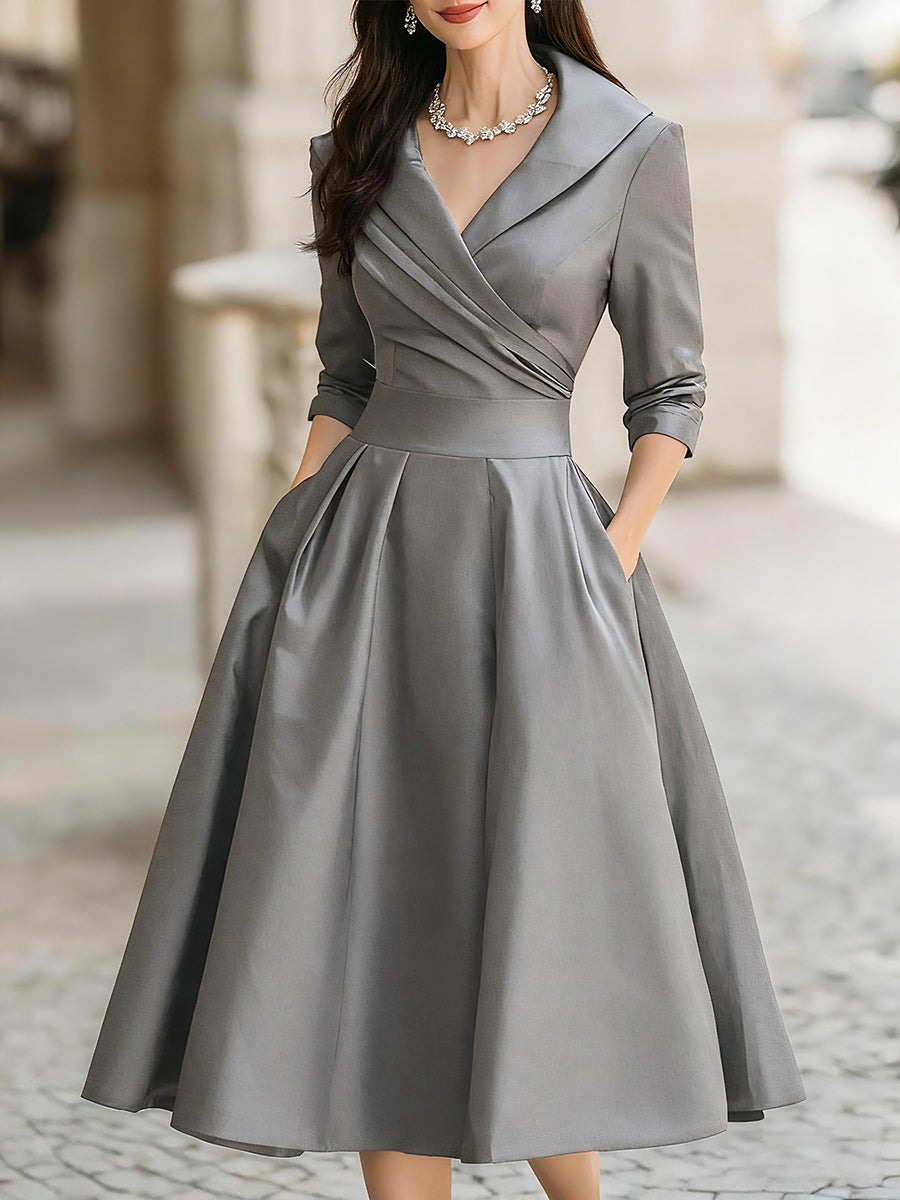 Katerijn™ | Vintage-Inspired Midi Dress with Draped Shawl Collar