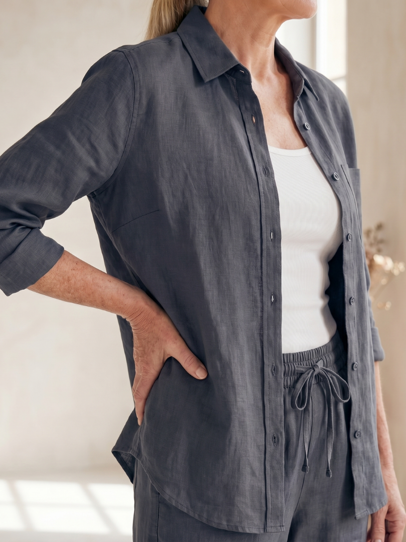 Katarina™ | Long Sleeve Button-Front Shirt & Tapered Pants Set